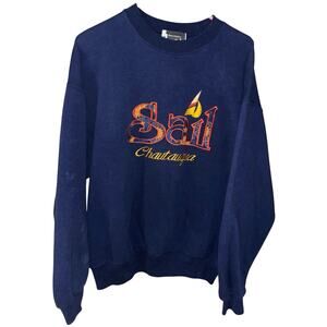 Vintage ImageWear blue Sail Chautauqua embroidered crewneck sweatshirt (large)
